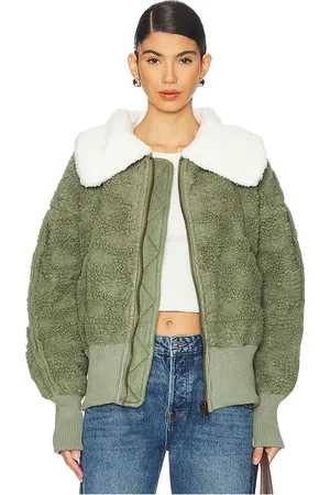 Free People Cozy Up Faux Fur Cardi in - Green. Size L (also in M, S, XS).