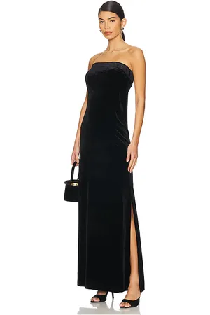 Norma Kamali Strapless Tailored Velvet Side Slit Gown in - . Size L (also in M, S, XL, XS, XXS).