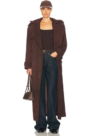 Helsa Suede Trench Coat in - Brown. Size L (also in M, S, XL, XS, XXS).