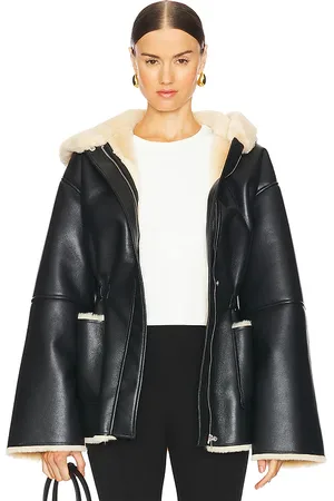 EAVES Santiago Faux Leather Coat in - Black. Size L (also in M, S, XL).