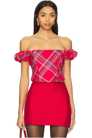LOVESHACKFANCY Maryjane Top in - Red. Size 0 (also in 10, 12, 2, 4, 6, 8).