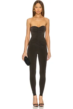 Norma Kamali Strapless Shirred Front Catsuit in - Brown. Size L (also in M, XL).