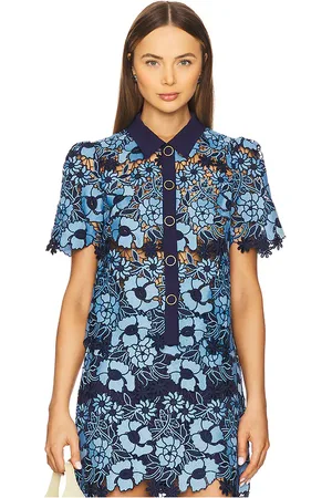 Milly Addison Two Tone Floral Lace Top in - Navy. Size M (also in P, S).