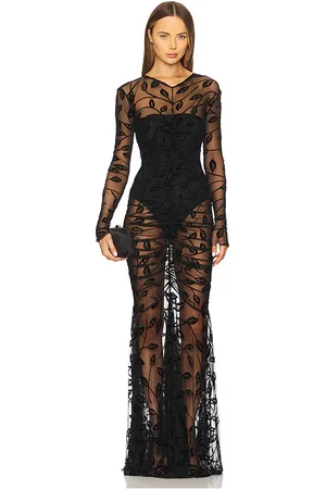 Norma Kamali Long Sleeve V Neck Shirred Front Fishtail Gown in - Black. Size L (also in M, XS).