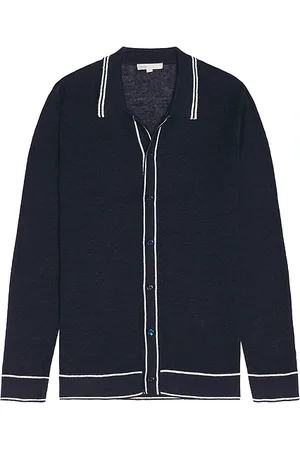 ONIA Cotton Linen Long Sleeve Sweater Polo in - Blue. Size L (also in S, XL/1X).