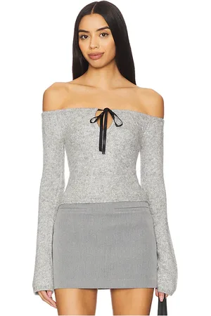 MAJORELLE Eve Off Shoulder Top in - Grey. Size L (also in M, S, XL, XS, XXS).
