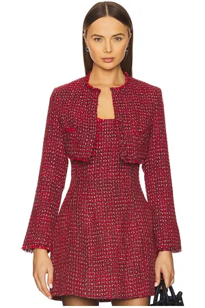 Bardot Karoline Boucle Cropped Jacket in - Red. Size 10 (also in 12, 2, 4, 6, 8).