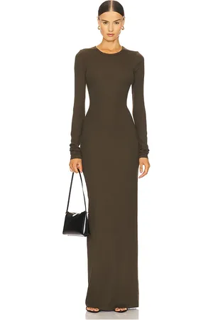 ÉTERNE Long Sleeve Crewneck Maxi Dress in - Army. Size L (also in S, XL).