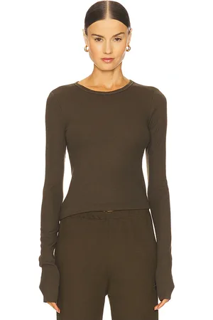 ÉTERNE Long Sleeve Fitted Top in - Army. Size XL (also in XS).