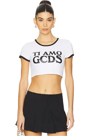 GCDS Ti Amo Crop T-shirt in - White. Size L (also in M, S, XS).