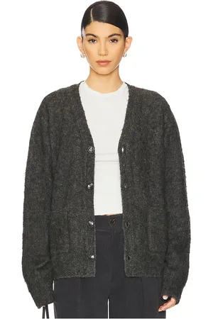 WAO Solid Brushed Cardigan in - Grey. Size L (also in M, S, XS).