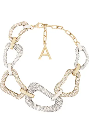 AREA Crystal Link Necklace in - Metallic Silver. Size all.