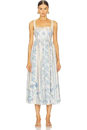 Agua by Agua Bendita Barbara Midi Dress in - Ivory,Blue. Size M (also in S).