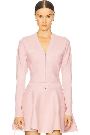 FLEUR DU MAL Knit Zip Bustier Cardigan in - Pink. Size L (also in XS).