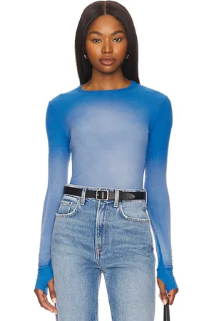 Michael Lauren Alick Long Sleeve Fitted Top With Thumbhole in - Blue. Size M (also in S, XL, XS).