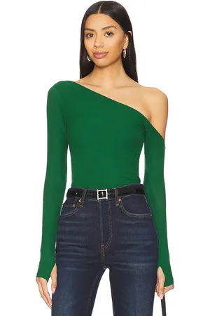 Michael Lauren Magdalino Asymmetrical Fitted Cold Shoulder Long Sleeve Top in - Green. Size L (also in M, S, XS).