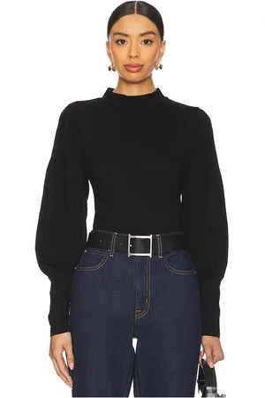 Bobi Long Sleeve Shirred Sleeve Mockneck Top in - . Size M (also in S, XS).