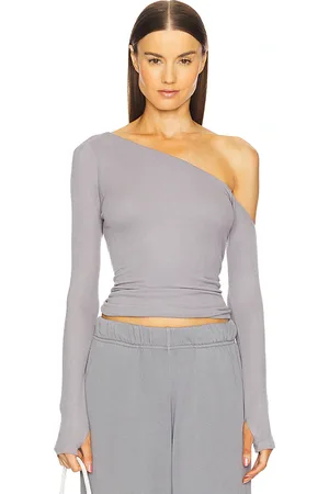 Michael Lauren Magdalino Asymmetrical Fitted Cold Shoulder Long Sleeve Top in - Grey. Size L (also in M, S, XL, XS).