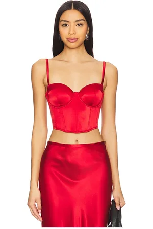 FLEUR DU MAL Cropped Hamptons Bustier in - Red. Size M (also in S, XS).