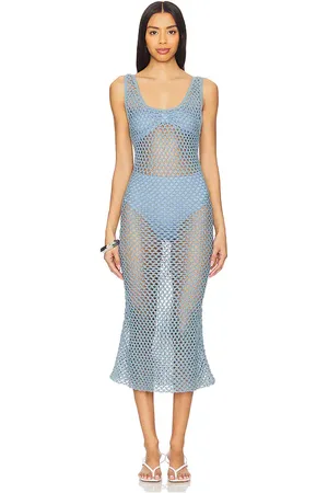 Escvdo Illapa Crochet Midi Dress in - Baby Blue. Size L (also in M, S, XS).