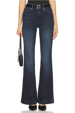 GOOD AMERICAN Always Fits Good Legs Flare Trouser in - Blue. Size 14-18 (also in 28-32, 6-12).