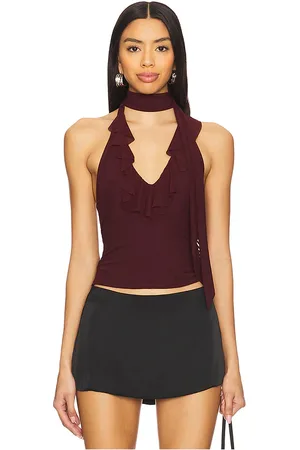MAJORELLE Clara Top in - Burgundy. Size L (also in M, XL).