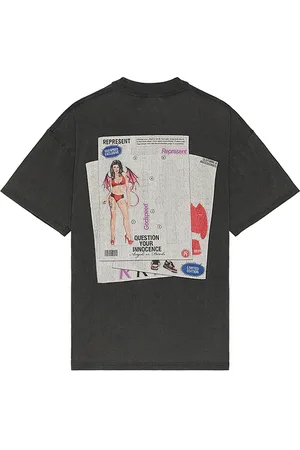 Represent Question Your Innocence T-Shirt in - Charcoal. Size L (also in M, S).