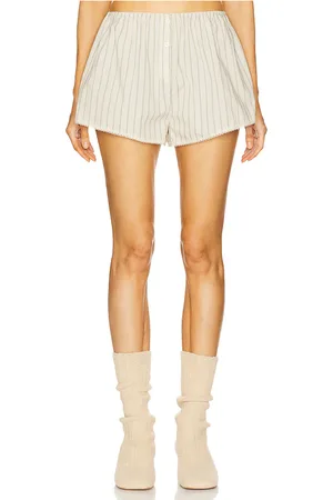 Helsa Pinstripe Poplin House Short in - Cream. Size M (also in S, XL).