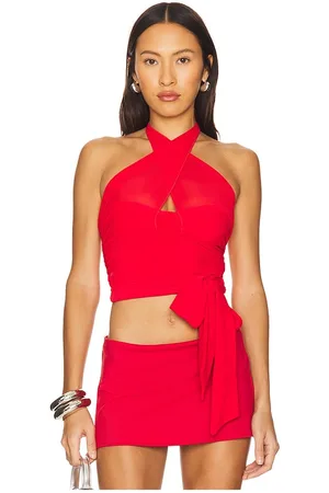 MAJORELLE Charlize Halter Top in - Red. Size L (also in M, S, XL, XS, XXS).
