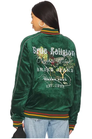 True Religion Western Velvet Bomber Jacket in - Green. Size L (also in M, XL/1X, XXL/2X).