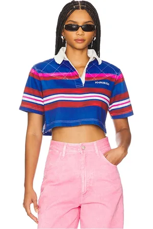 Khrisjoy Iris Rugby Crop Polo in - Royal. Size L (also in M, S, XS).