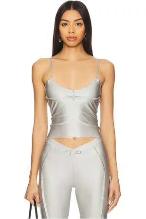 Sami Miro Double Layer Tank Top in - Metallic Silver. Size L (also in M, S, XS).