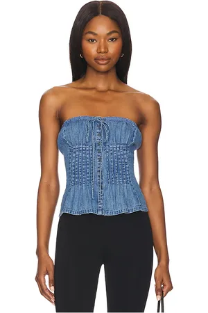 Free People Denim Wink Wink Tube Top in - Blue. Size L (also in M, S, XL, XS).