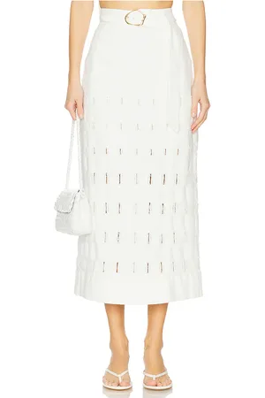 AMUR Jay Textured Midi Skirt in - White. Size 10 (also in 12, 2, 4, 6, 8).