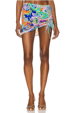 Luli Fama Scrunched Up Mini Skirt in - Orange,Teal. Size L (also in M, S, XS).