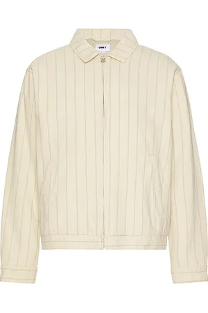Obey Stripe Zip Up Jacket in - Beige. Size L (also in M).