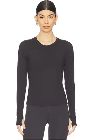Splits59 Long Sleeve Waist Length Top in - Charcoal. Size L (also in M, S, XL, XS).