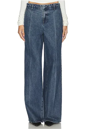 GRLFRND Sutton Wide Leg Trouser Jean in - Blue. Size 23 (also in 24, 25, 26, 27, 28, 29, 30, 31, 32).
