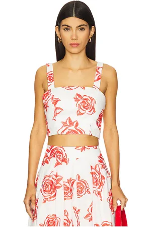 Milly Rose Embroidery Square Neck Top in - Red. Size L (also in M, S).