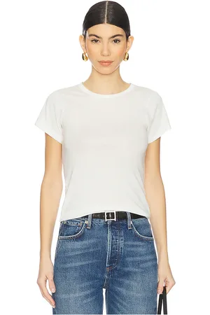 ÉTERNE Fitted Crewneck Short Sleeve Top in - White. Size L (also in M, XL, XS).