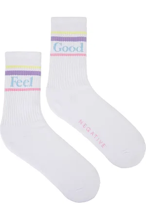 NEGATIVE UNDERWEAR Feel Good Varsity Sock in - Ivory. Size all.