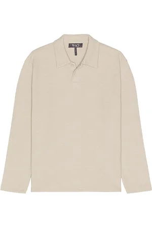 WAO The Textured Long Sleeve Polo in - Brown. Size L (also in M, S, XL/1X).