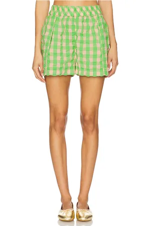 Free People Get Free Seersucker Pull Short in - Green. Size L (also in M, S, XL, XS).