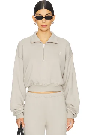 ÉTERNE Cropped Half Zip Pullover in - Neutral. Size L (also in M, S, XL, XS).