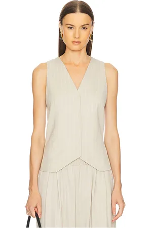 St Agni Pinstripe Wool Vest in - Beige. Size L (also in M, S).