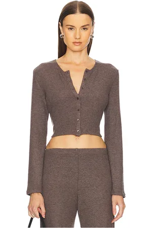 Leset Lauren Crop Cardigan Ii in - Chocolate. Size L (also in M, S).