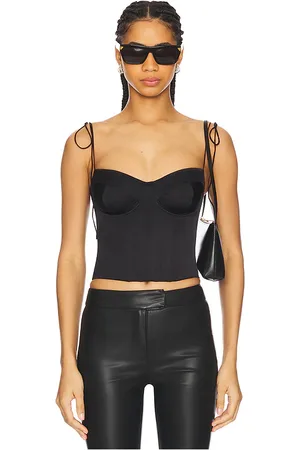 GOOD AMERICAN Satin Bustier Top in - Black. Size L (also in M, S, XS, XXXXL/4X).