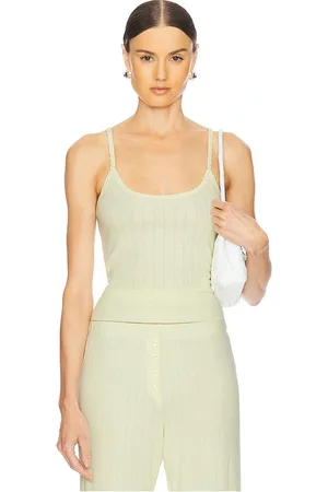 Leset Pointelle Classic Tank Top in - Lemon. Size L (also in M, S, XL, XS).