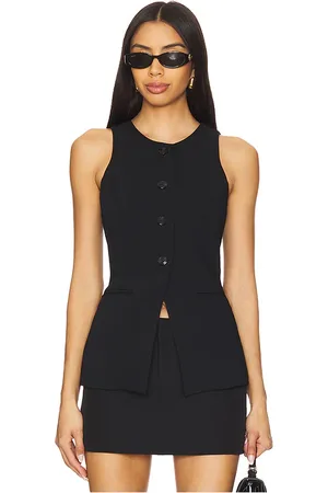 GOOD AMERICAN Luxe Suiting Sculpted Vest in - Black. Size L (also in M, S, XL/1X, XS, XXL/2X, XXXL/3X, XXXXL/4X).