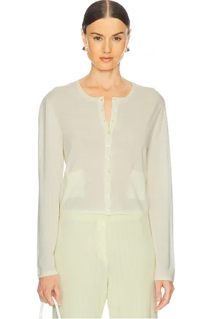 Leset James Crew Cardigan in - Cream,Lemon. Size L (also in M, S, XL).